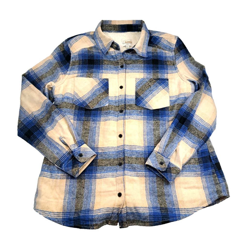 Ci Sono Plaid Sherpa Lined Flannel Shirt Jacket Women's L Shacket Gorp Cozy